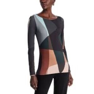 Majestic Filatures Paris Abstract Geometric Long Sleeve Soft Touch Tee Shirt 1